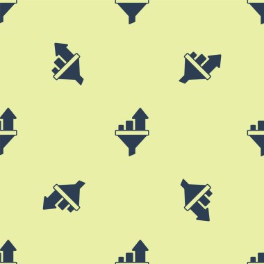 Mavi Satış hunisi, pazarlama ve girişim simgesi grafiği ile sarı arka planda izole edilmiş kusursuz desen. Bilgi şablonu. Vektör