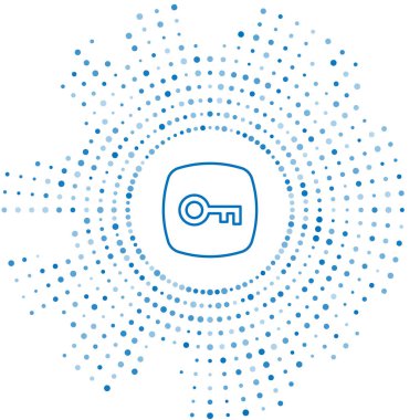 Mavi çizgi anahtar simgesi beyaz arkaplanda izole edildi. Soyut çember rastgele noktalar. Vektör.