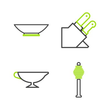 Çizgi Bal Çubuğu, Sos Teknesi, Bıçak ve Bowling ikonu. Vektör