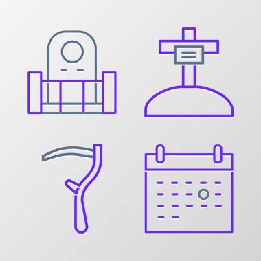 Takvim ölümü, Tırpan, Mezar, haç ve mezar taşı ikonu. Vektör