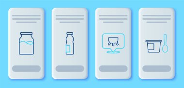 Şişe içinde yoğurt içmek, süt şişesi ve yoğurt kaşığı ikonu. Vektör