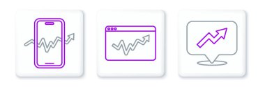 Finansal büyüme, mobil hisse senedi ticareti ve grafik grafik ikonu belirle. Vektör