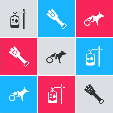 Serum torbası, protez bacak ve tekerlekli sandalye ikonu. Vektör