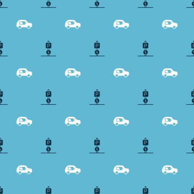 Elektrikli arabayı ve elektriği kusursuz bir şekilde şarj et. Vektör