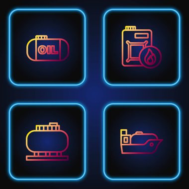 Petrol tankeri gemisi, depolama ve motor yağı için teneke kutu ayarlayın. Renk simgeleri. Vektör