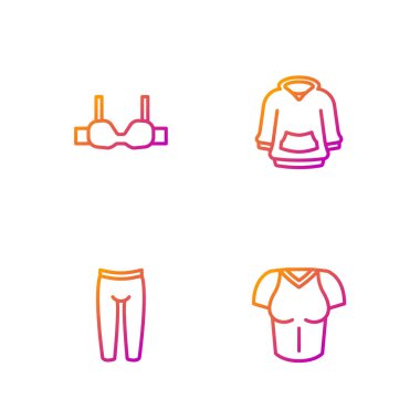 Çizgili tişört, tayt, sütyen ve kapüşon. Renk simgeleri. Vektör