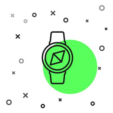 Siyah çizgi pusula simgesi beyaz arkaplanda izole edildi. Rüzgâr yön bulma sembolü. Rüzgar gül işareti. Vektör.