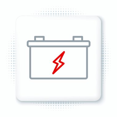 Çizgi Araba bataryası simgesi beyaz arka planda izole edildi. Akümülatör bataryası enerji ve elektrik akümülatörü bataryası. Renkli taslak konsepti. Vektör.
