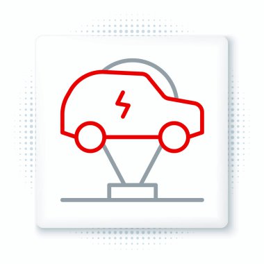 Elektrik hattı arabası ve elektrik kablosu şarj ikonu beyaz arka planda izole edildi. Yenilenebilir ekolojik teknolojiler. Renkli taslak konsepti. Vektör