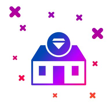 Renkli ön cephe binası kuyumcu simgesi beyaz arka planda izole edilmiş. Kademeli rastgele dinamik şekiller. Vektör