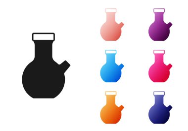 Beyaz arka planda siyah test tüpü ve kimyasal test ikonu izole edildi. Laboratuvar cam levhası. Simgeleri renklendirin. Vektör