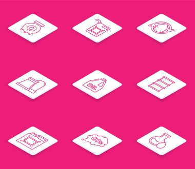 Petrol ve gaz endüstriyel fabrika binası, benzin bidonu, motor yağı, fıçı ve CO2 emisyon bulutu ikonu. Vektör