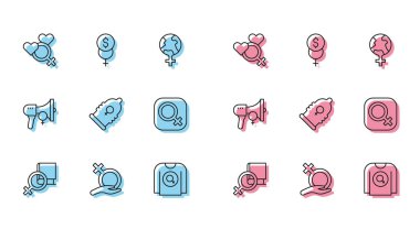 Kadınlar, kadın cinsiyeti, feminizm tişörtü, prezervatif, aktivist ve feminizm finans ikonu hakkında bir satır hazırla. Vektör