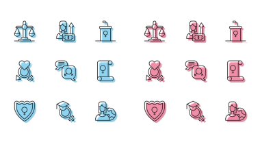 Cinsiyet Kalkanı, Kadın, Öğretmen, Eşitlik, Farklı ülkelerden Kadınlar, Feminizm ve Para Büyüyen Kadın ikonu. Vektör