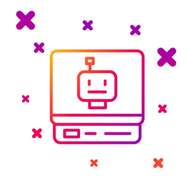 Renkli robot simgesi beyaz arkaplanda izole edildi. Yapay zeka, makine öğrenme, bulut hesaplama. Kademeli rastgele dinamik şekiller. Vektör.