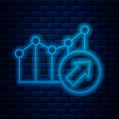 Parlayan neon hattı Finansal büyüme ikonu tuğla duvar arka planında izole edildi. Gelirleri arttırıyorum. Vektör