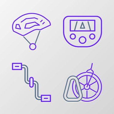 Bisiklet parkı, pedallar, harita ve kask ikonlu GPS cihazı ayarla. Vektör