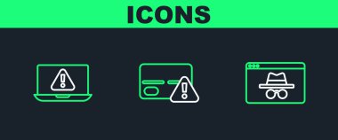 Satır Tarayıcısını takma isimle pencereye, ünlem işaretli dizüstü bilgisayara ve kredi kartı simgesine ayarla. Vektör