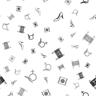 Set Kadın ayakkabısı, pakette prezervatif, feminist aktivist ve kusursuz şekildeki kadın cinsiyeti. Vektör