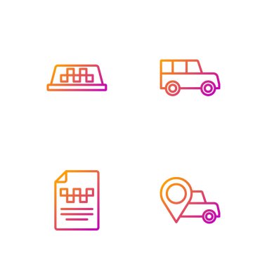 Hattı taksi, taksi ehliyeti, arabanın çatısı ve araba ile ayarla. Renk simgeleri. Vektör