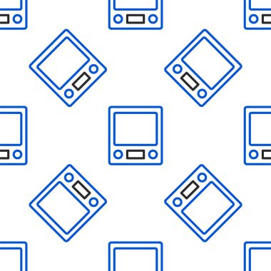 Çizgi Elektronik ölçeklendirme simgesi beyaz arkaplanda izole edilmiş pürüzsüz desen. Ağırlık ölçüm aletleri. Renkli taslak konsepti. Vektör.