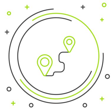 Satır Rotası konumu simgesi beyaz arkaplanda izole edildi. Harita işaretçisi işareti. Yol ya da yol kavramı. GPS navigatörü. Renkli taslak konsepti. Vektör