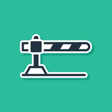 Mavi park arabası bariyeri simgesi yeşil arka planda izole edildi. Sokak durağı sınırı. Vektör