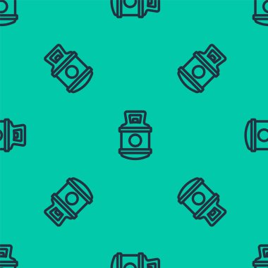 Mavi çizgi Propan gaz tankı ikonu yeşil arka planda izole edilmiş. Yanabilir benzin deposu ikonu. Vektör