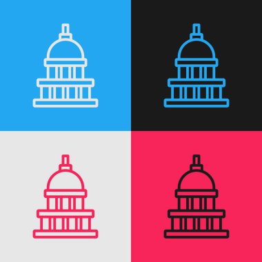 Pop Art Line Beyaz Saray simgesi renk arkaplanında izole edildi. Washington DC mi? Vektör