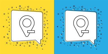 Sarı ve mavi arkaplanda çizgi haritası simgesi belirle. Navigasyon, işaret, konum, harita, GPS, yön, yer, pusula, arama konsepti. Vektör