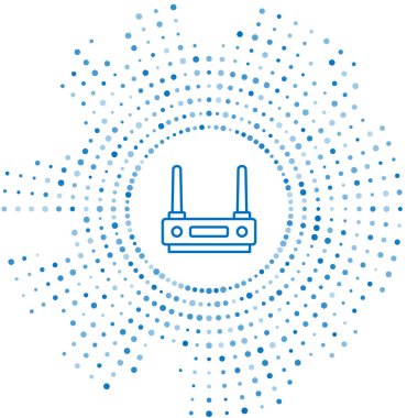 Mavi hat Router ve wi-fi sinyal simgesi beyaz arkaplanda izole edildi. Kablosuz ethernet modem yönlendirici. Bilgisayar teknolojisi interneti. Soyut çember rastgele noktalar. Vektör
