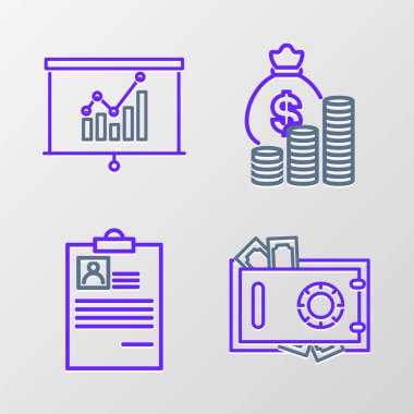 Hat güvenli ve para, özgeçmişli pano, para çantası para ve pano grafik simgesi. Vektör