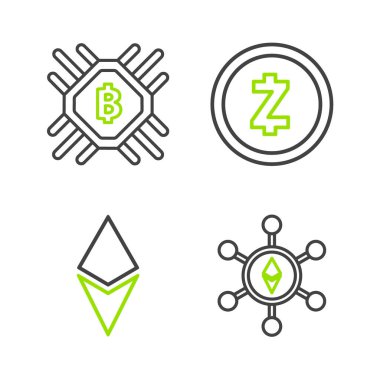Hat engelleme teknolojisi Ethereum ETH, Kripto para birimi, Zcash ZEC ve CPU madencilik ikonu. Vektör