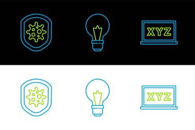 Hat XYZ Koordinat Sistemi, Kalkan 'ı virüsten ve fikir ikonu kavramına sahip ampulden koru. Vektör