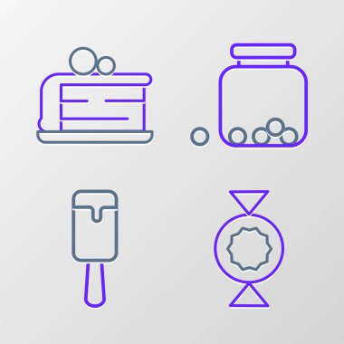 Şekerleme, dondurma, içinde şeker olan cam kavanoz ve pasta ikonu. Vektör