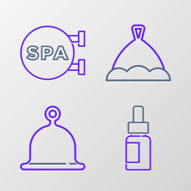 Temel yağ şişesi, sauna şapkası ve spa salonu ikonu. Vektör