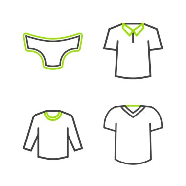 Çizgili tişört, kazak, gömlek ve erkek iç çamaşırı ikonu. Vektör