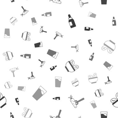 Temel yağ şişesi, çatal üzerinde havuç, kasede salata ve pürüzsüz desenli suyla birlikte bardak koyun. Vektör