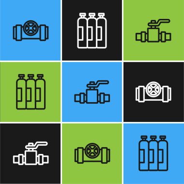 Metalik borular, valf ve endüstriyel gaz silindiri ikonu ayarlayın. Vektör