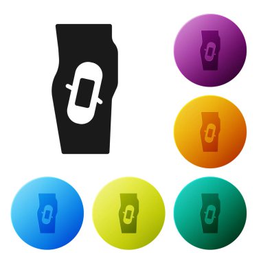 Beyaz arka planda izole edilmiş bacak simgesindeki siyah alçı. Simgeleri renk daire düğmelerine ayarla. Vektör.