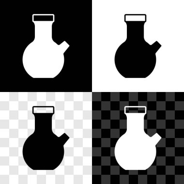 Test tüpünü ve kimyasal test ikonunu siyah beyaz, şeffaf arkaplanda izole et. Laboratuvar cam levhası. Vektör.