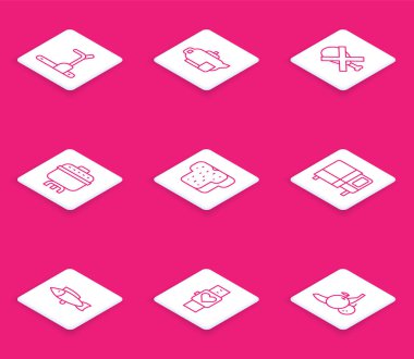 Bardaklı Koşu bandı Makinesi Çaydanlığı. Ekmek Kızartma Bed Fish ve Akıllı Saat simgesi yok. Vektör.