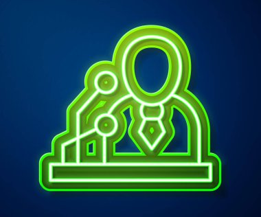 Parlayan neon hattı flaş haber simgesi mavi arkaplanda izole edildi. Televizyonda haberler. Haber spikeri yayın yapıyor. Kitlesel medya. Akşam haberleri. Vektör.