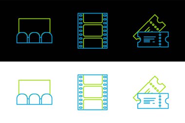 Sinema biletini ayarla ve Video simgesini çal. Vektör.