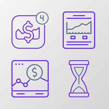 Büyüme grafiği ve mobil hisse senedi simgesiyle Eski Kum Saati Web sitesini ayarla. Vektör.