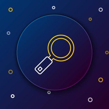 Mavi arkaplanda izole edilmiş çizgi büyüteç simgesi. Arama, odaklanma, yakınlaştırma, iş sembolü. Renkli taslak konsepti. Vektör.