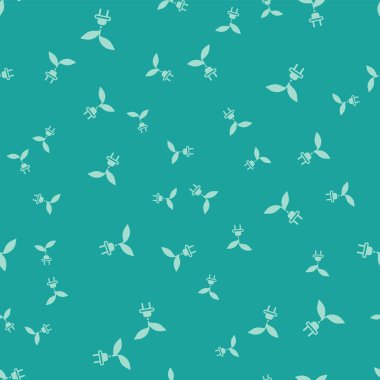 Yeşil Elektrik, yaprak simgesinde yeşil arka planda izole edilmiş pürüzsüz desen kaydediyor. Elektrik tasarrufu. Çevresel koruma. Biyolojik enerji. Vektör.