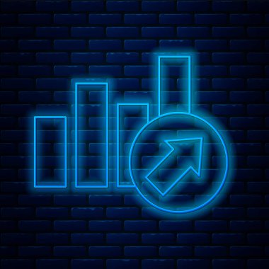 Parlayan neon hattı Finansal büyüme ikonu tuğla duvar arka planında izole edildi. Gelirleri arttırıyorum. Vektör.