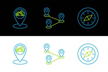 Mısır piramitleri ve rota ikonu ile pusula haritası işaretleyicisini ayarla. Vektör.