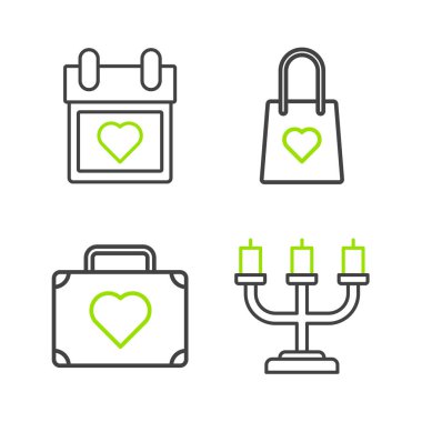 Çanta ve takvim simgesi ile seyahat için Candlestick Bavulu 'nu ayarla. Vektör.